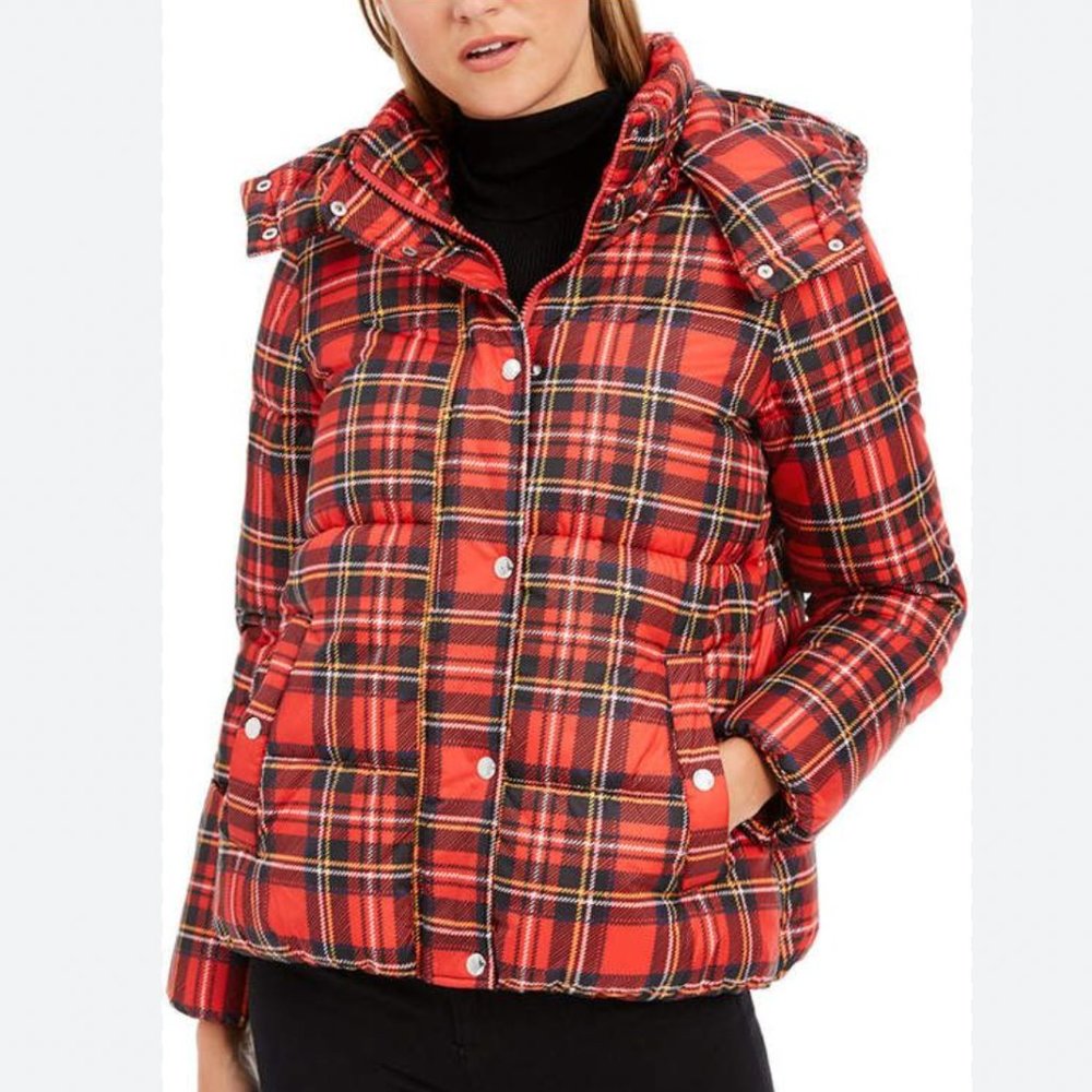 Tommy Hilfiger lightweight plaid puffer jacket unisex size m like new